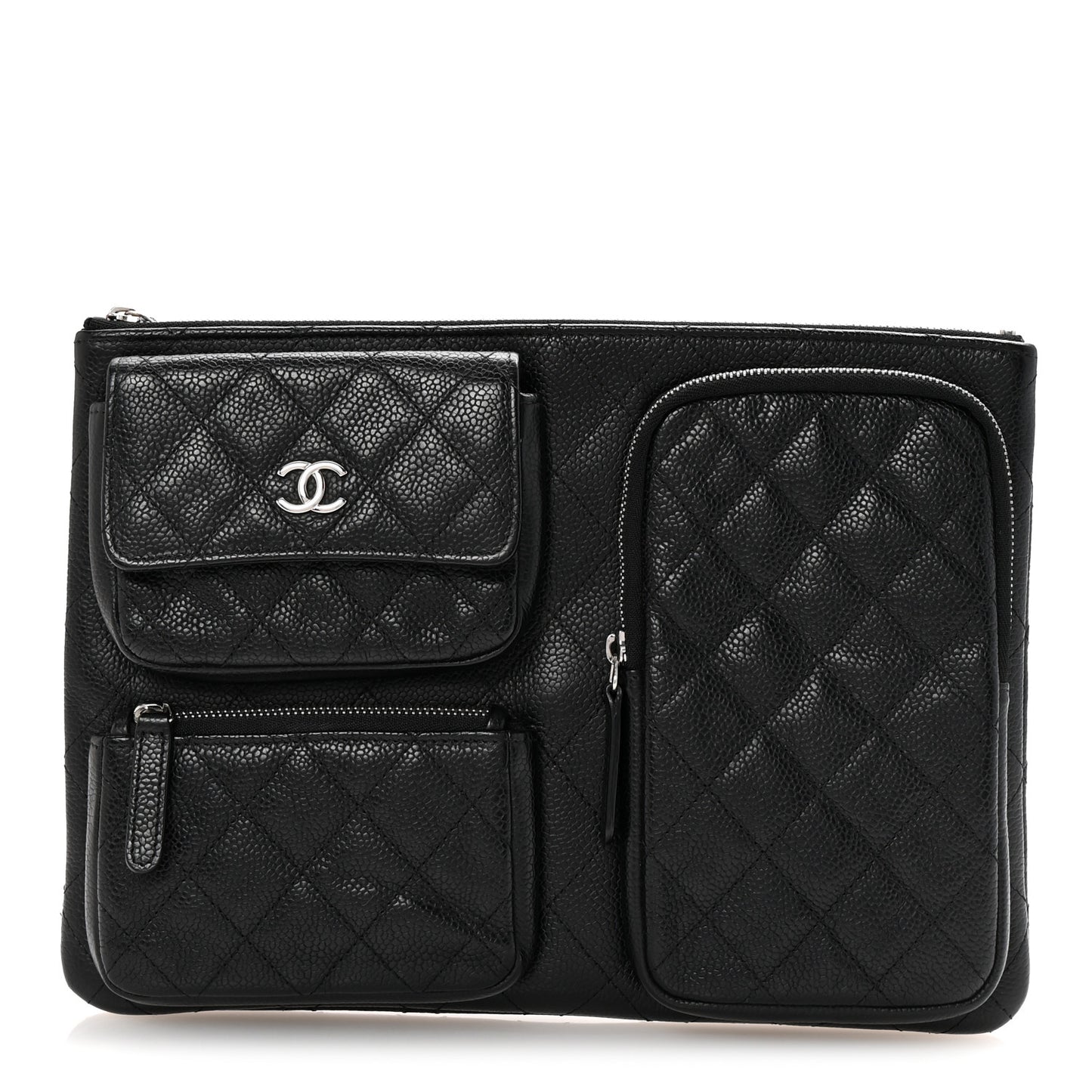 Caviar Quilted Zipped Multi Pouch Black