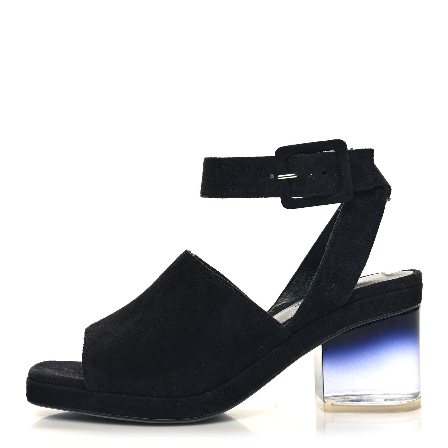 Hermes Suede Goatskin Polycarbonate Womens Flirt 60 Sandals 37 Black Ombre 1 of 9