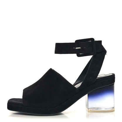 Hermes Suede Goatskin Polycarbonate Womens Flirt 60 Sandals 37 Black Ombre 1 of 9