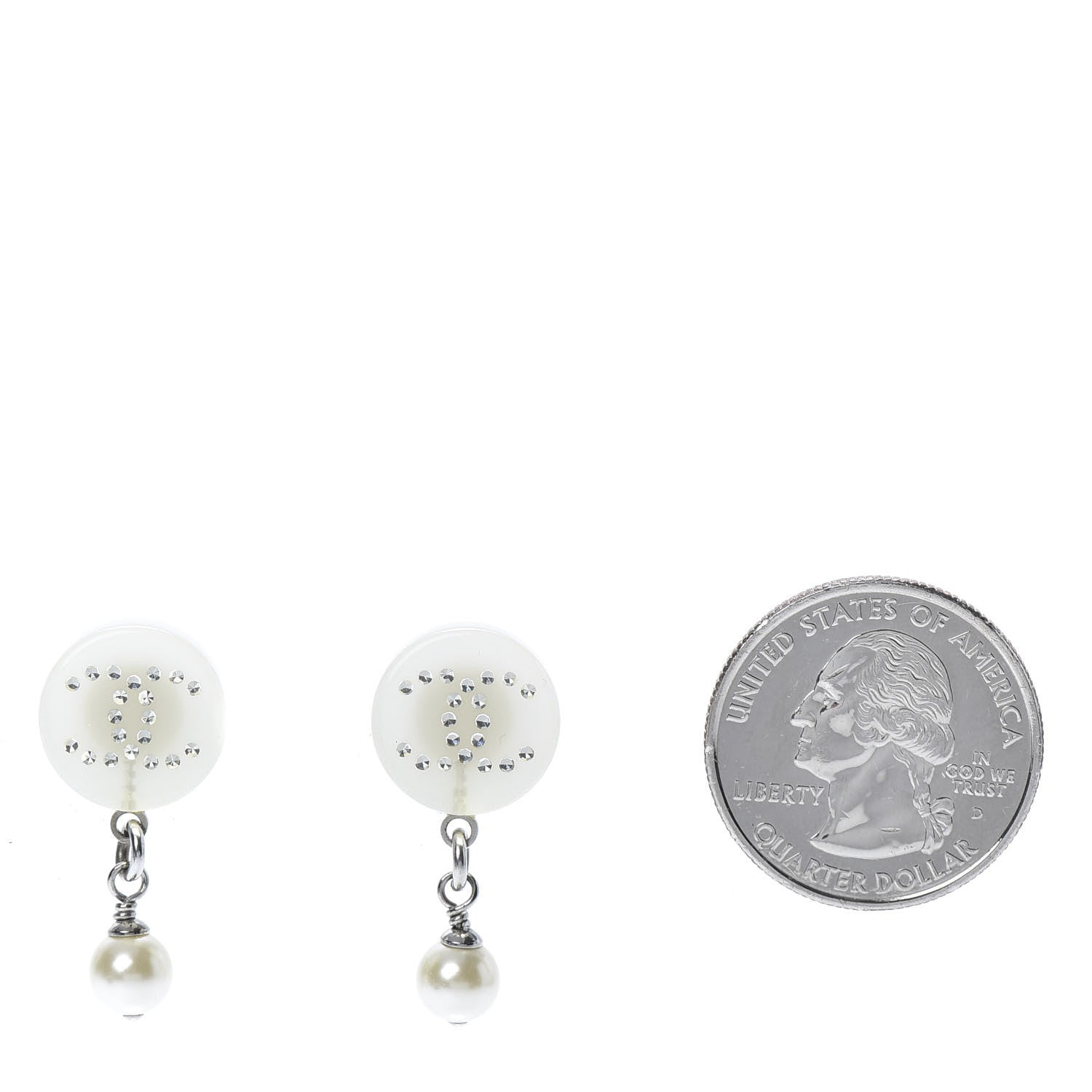 Chanel Resin Crystal CC Drop Earrings Silver 2 of 5