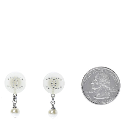 Chanel Resin Crystal CC Drop Earrings Silver 2 of 5