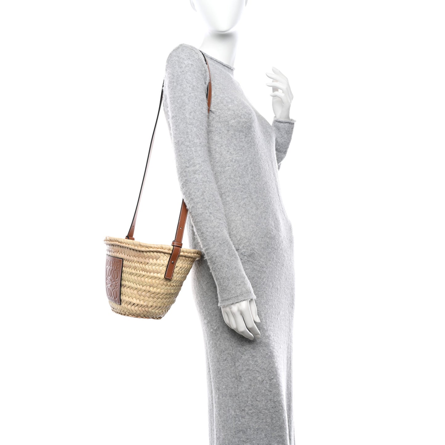 Leaf Palm Calfskin Mini Drawstring Bucket Bag Natural Tan