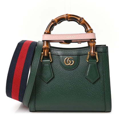 Gucci Textured Dollar Calfskin Web Mini Diana Tote Bag Vintage Green Pink 1 of 10