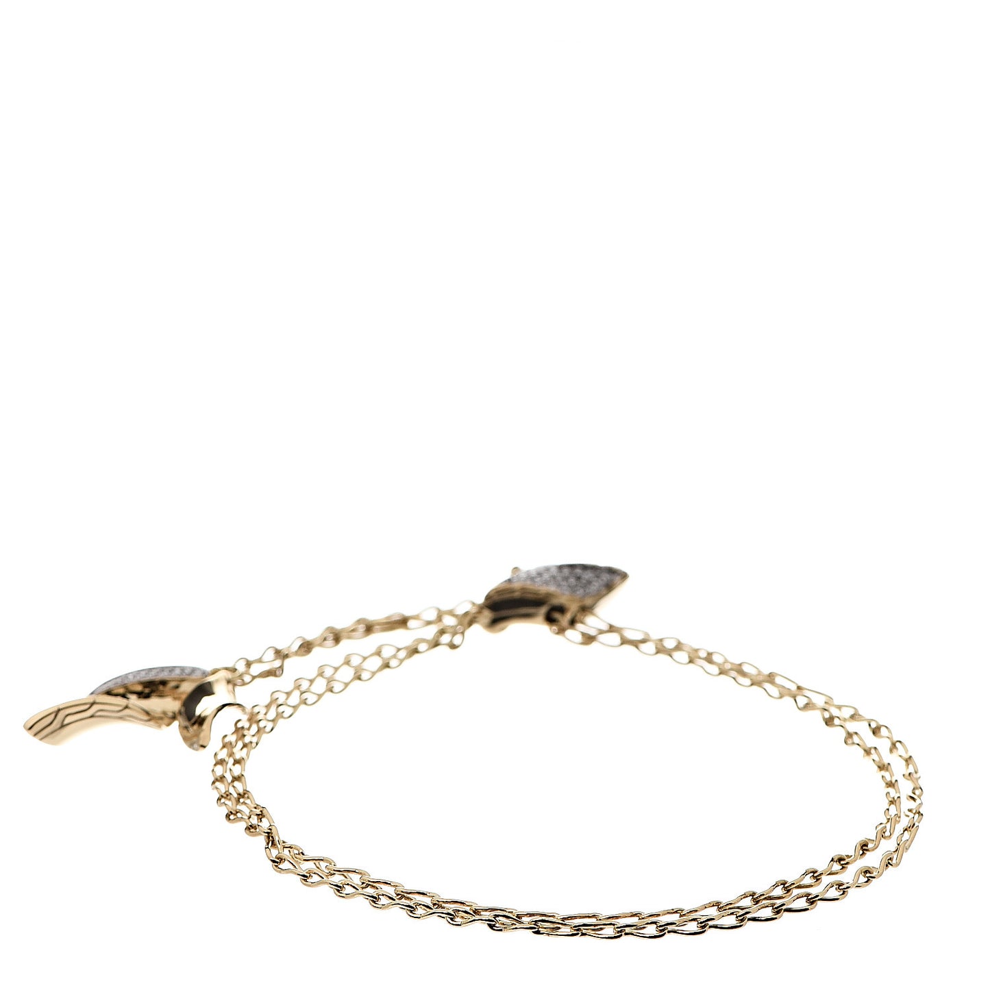 18K Yellow Gold Diamond Classic Chain Wave Hammered Pull Through Bracelet