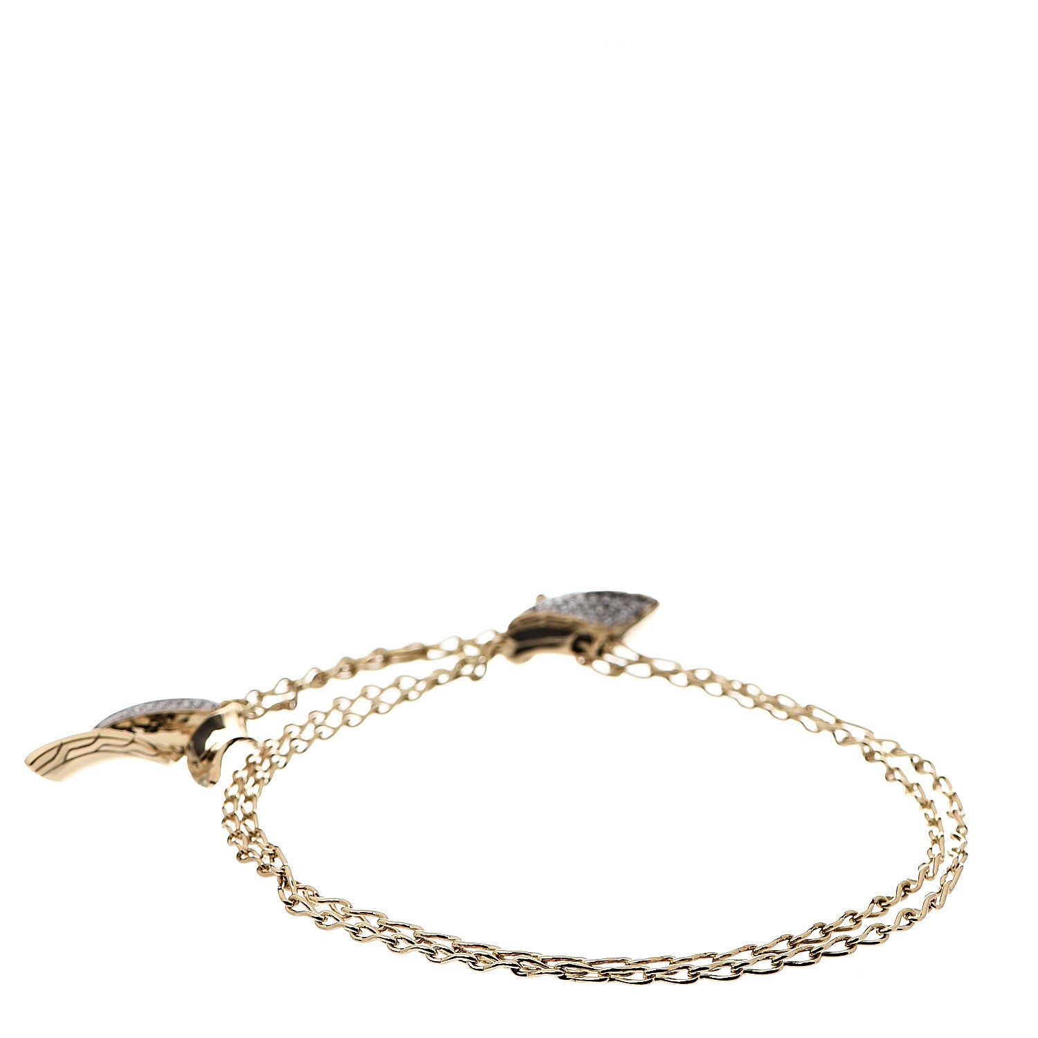 John Hardy 18K Yellow Gold Diamond Classic Chain Wave Hammered Pull Through Bracelet 2 of 4