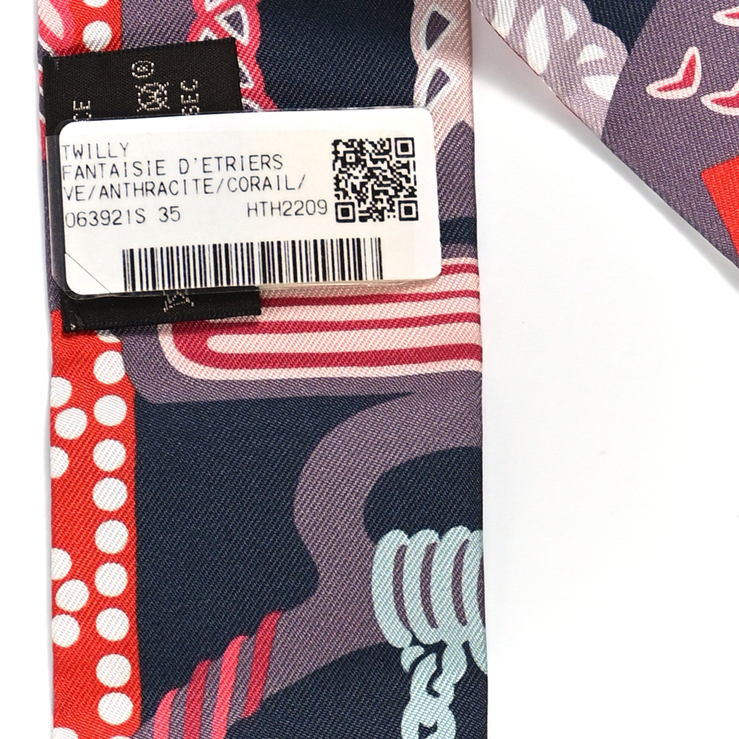 Hermes Silk Fantaisie d'Etriers Twilly Anthracite Corail 3 of 4