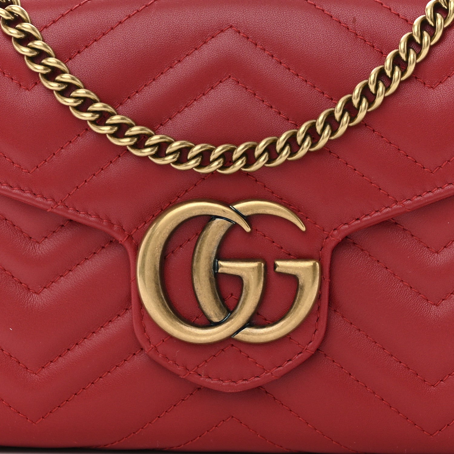 Gucci Calfskin Matelasse GG Marmont Chain Wallet Hibiscus Red 8 of 12