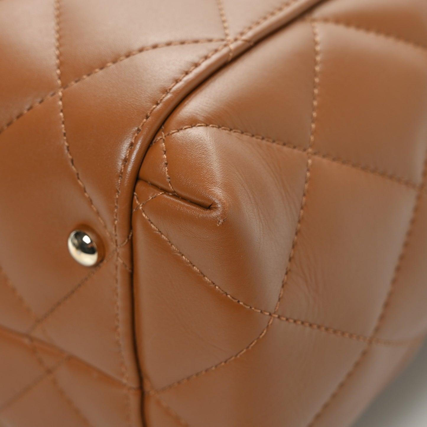 Calfskin Quilted Small Shopping Tote Dark Beige