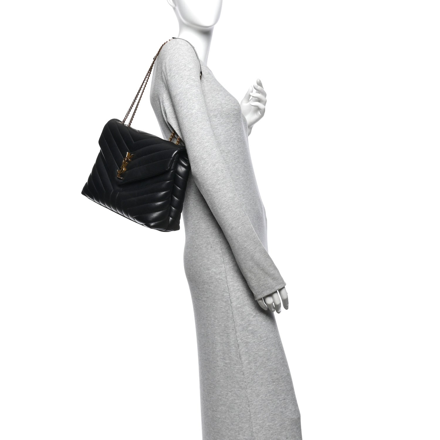 Saint Laurent Calfskin Y Quilted Monogram Medium Loulou Chain Satchel Black 2 of 10