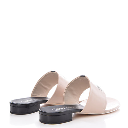 Chanel Calfskin CC Thong Sandals 41 Beige Black 4 of 9
