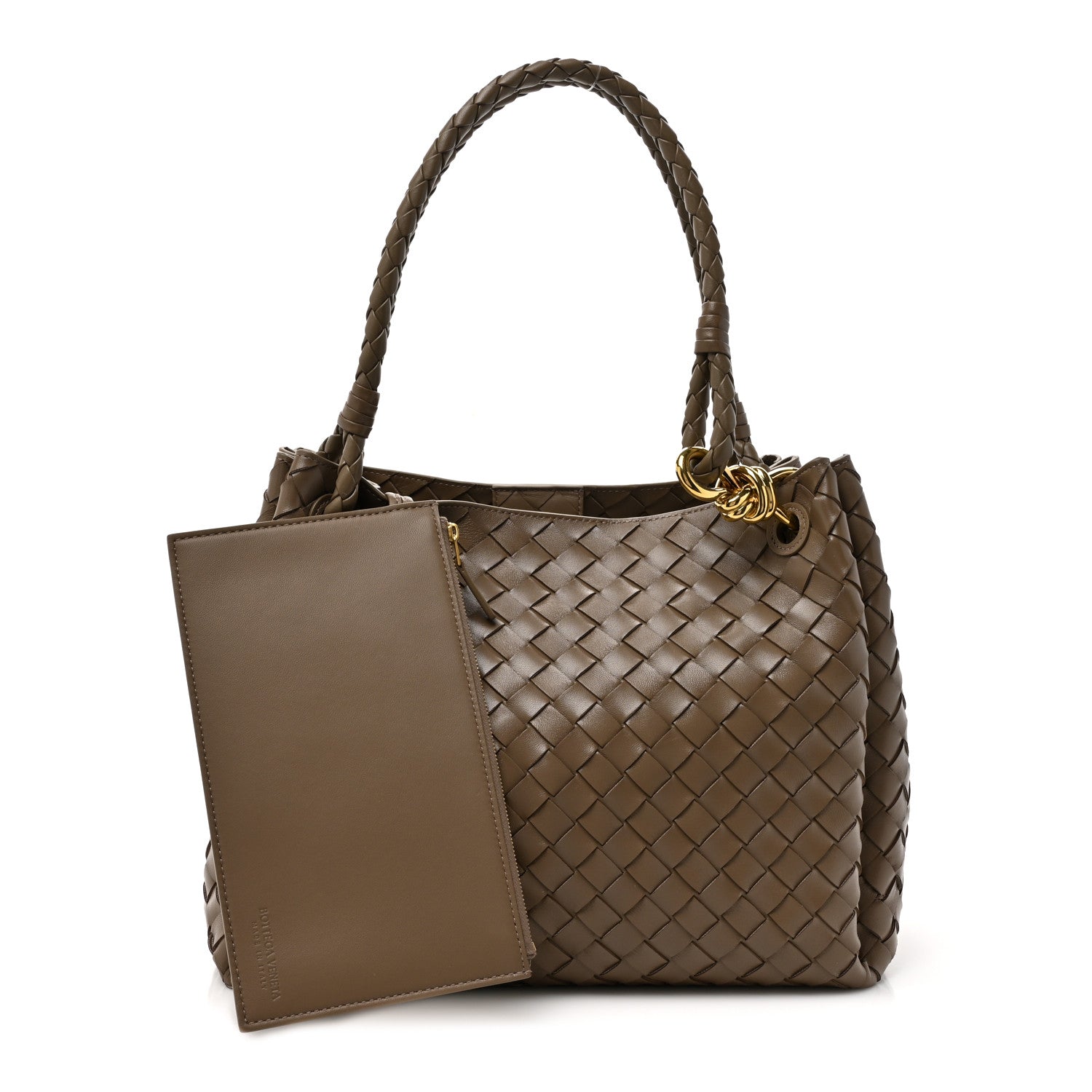 BOTTEGA VENETA ブラウン編み込みバッグ Bottega Veneta Nappa Intrecciato Large Andiamo Parachute Shoulder