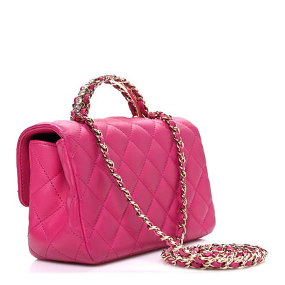 Chanel Lambskin Quilted Mini Crystal Top Handle Rectangular Flap Dark Pink 4 of 11