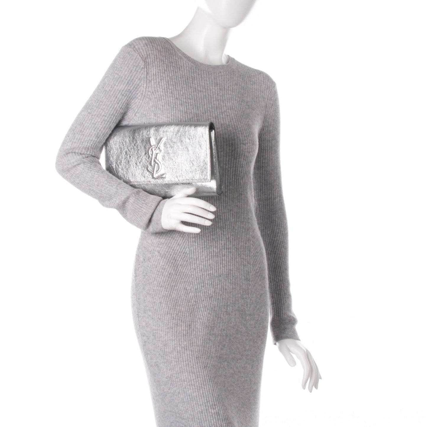 Metallic Calfskin Monogram Large Belle De Jour Clutch Silver