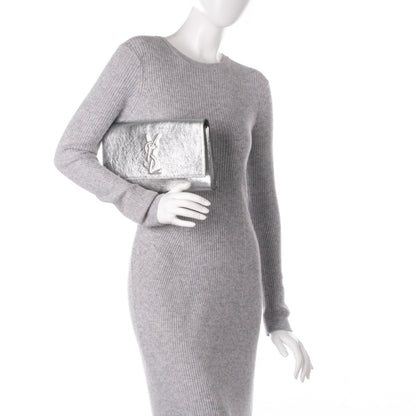 Saint Laurent Metallic Calfskin Monogram Large Belle De Jour Clutch Silver 2 of 7