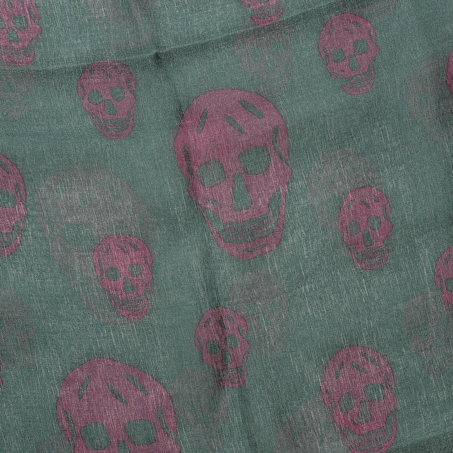 Alexander McQueen Silk Chiffon Skull Scarf Green Purple 3 of 6