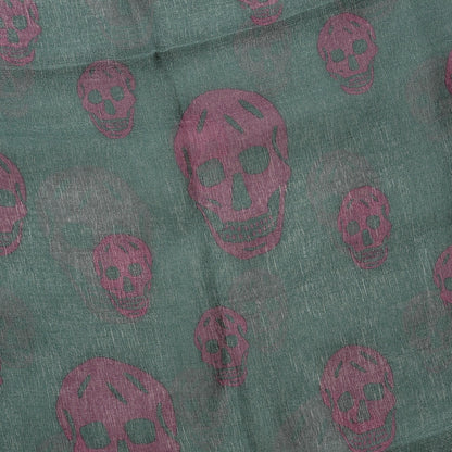 Alexander McQueen Silk Chiffon Skull Scarf Green Purple 3 of 6