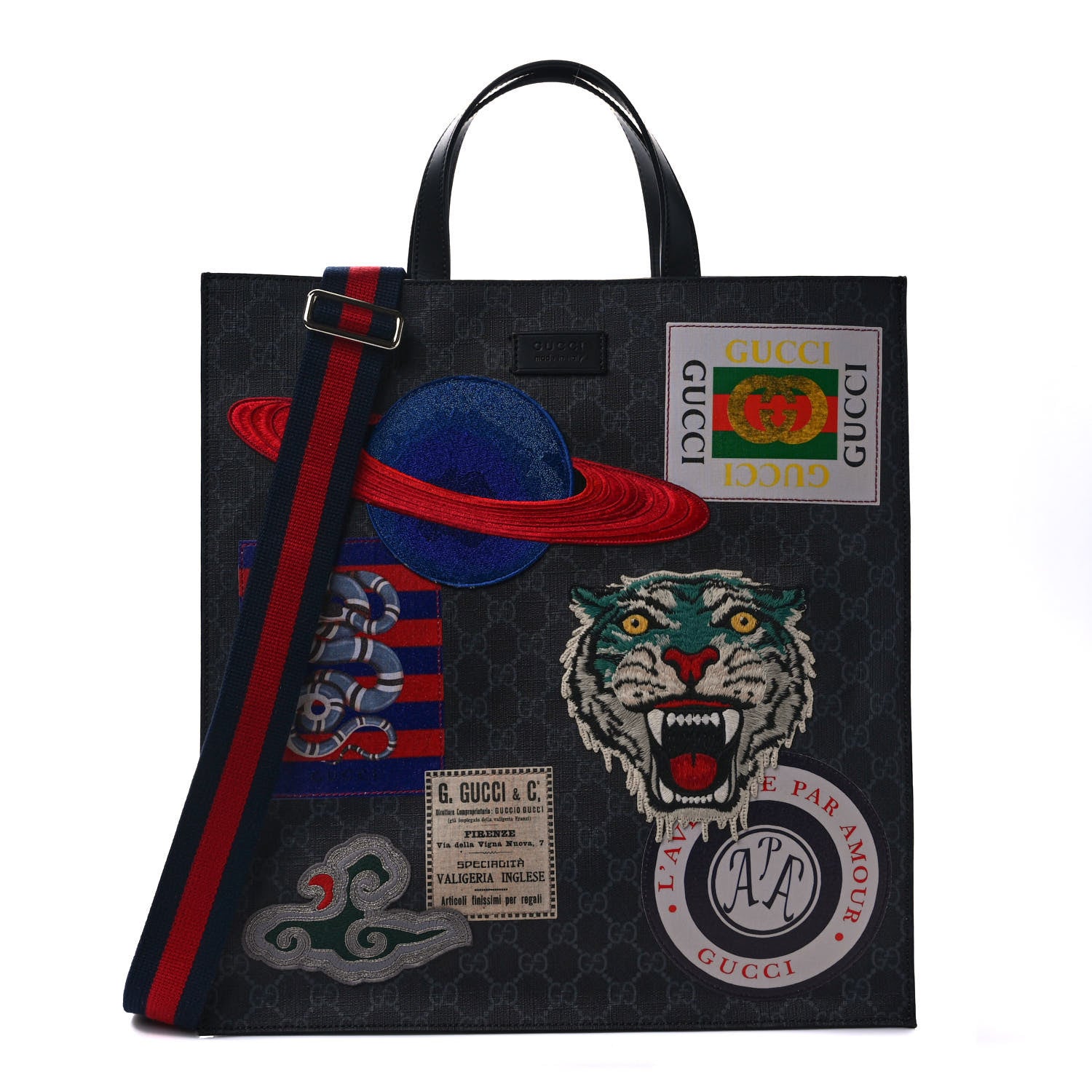Gucci GG Supreme Monogram Night Courrier Vertical Tote Black Multicolor 1 of 10