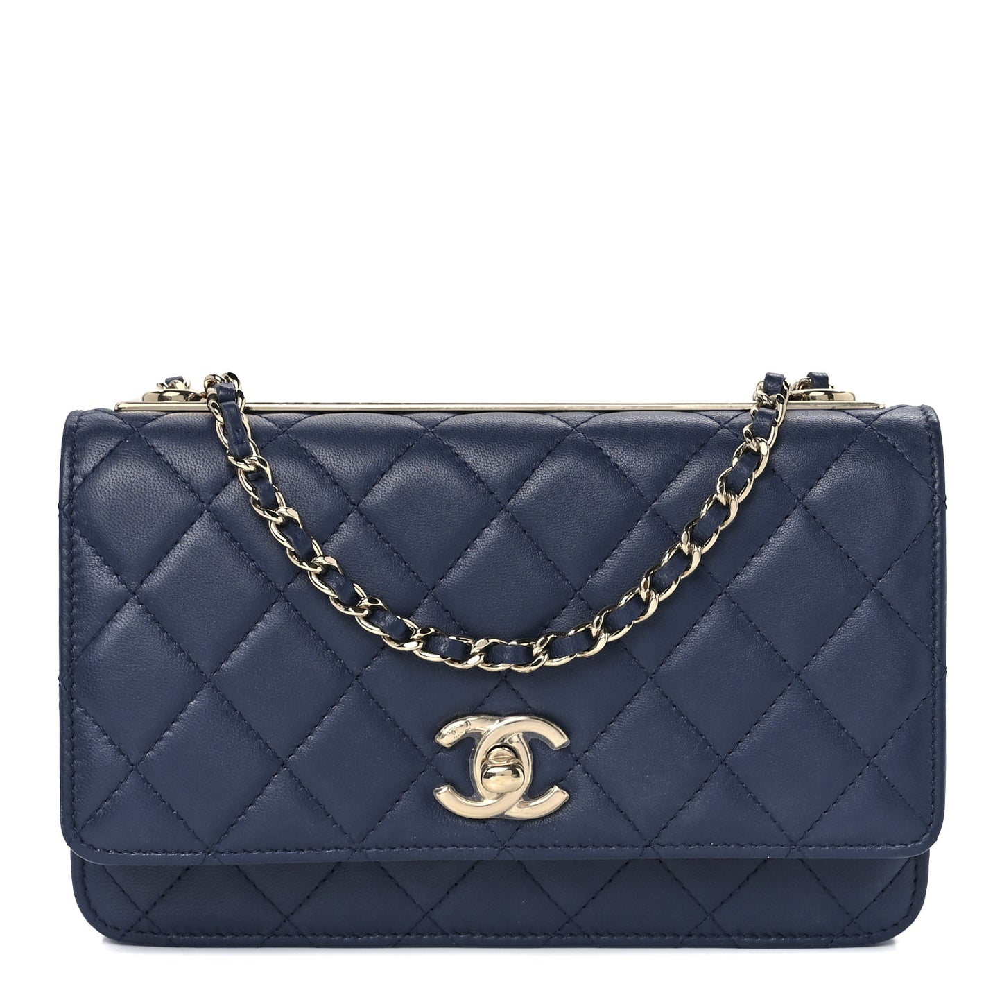Lambskin Quilted Trendy CC Wallet On Chain WOC Blue