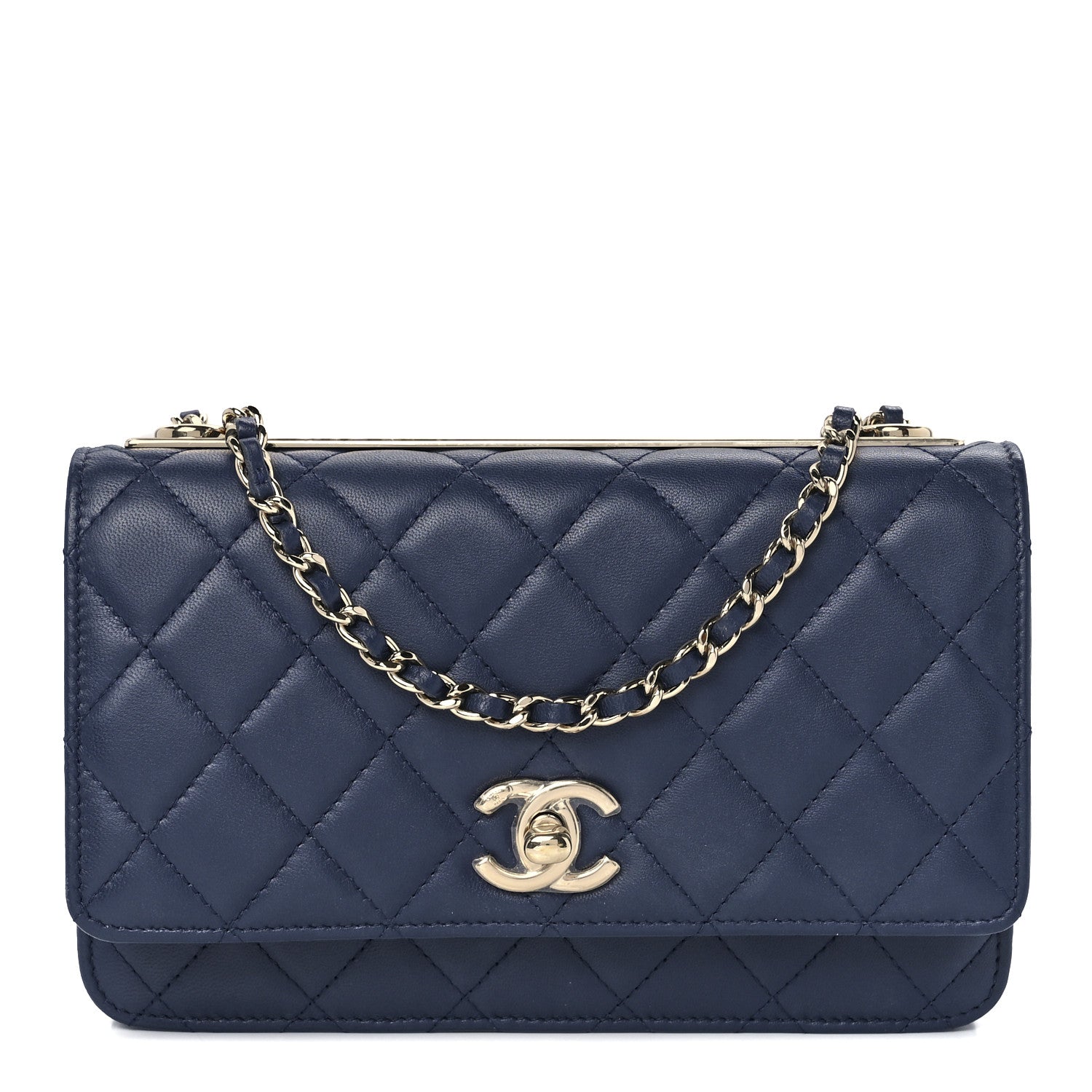 Chanel Lambskin Quilted Trendy CC Wallet On Chain WOC Blue 1 of 13