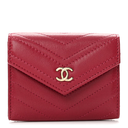 Chanel Calfskin Chevron Quilted Compact Flap Wallet Dark Pink 1 of 11