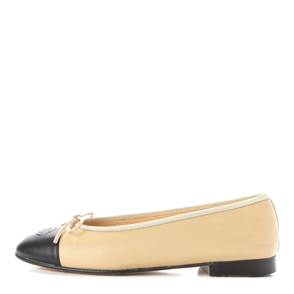 Chanel Lambskin Cap Toe CC Ballerina Flats 36.5 Beige Black 1 of 10