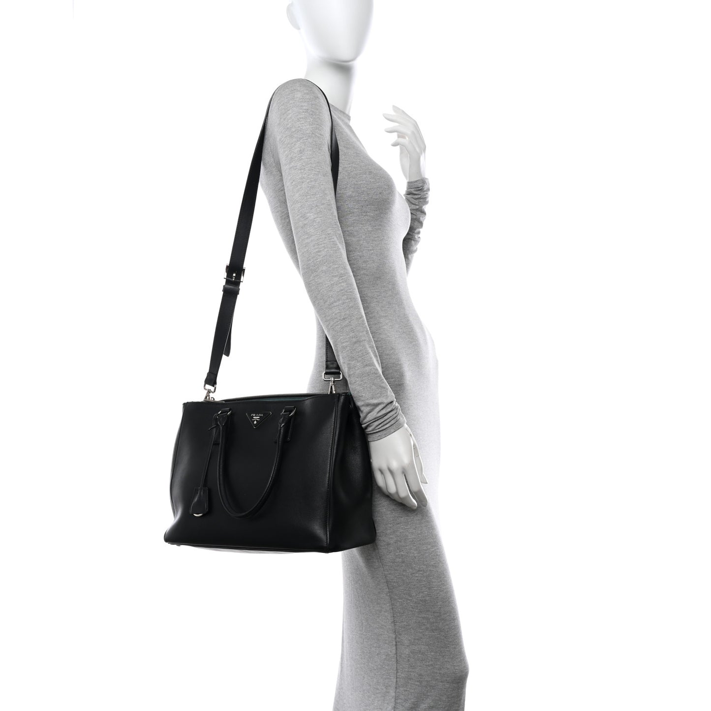 City Calfskin Bi-Color Large Galleria Double Zip Tote Black