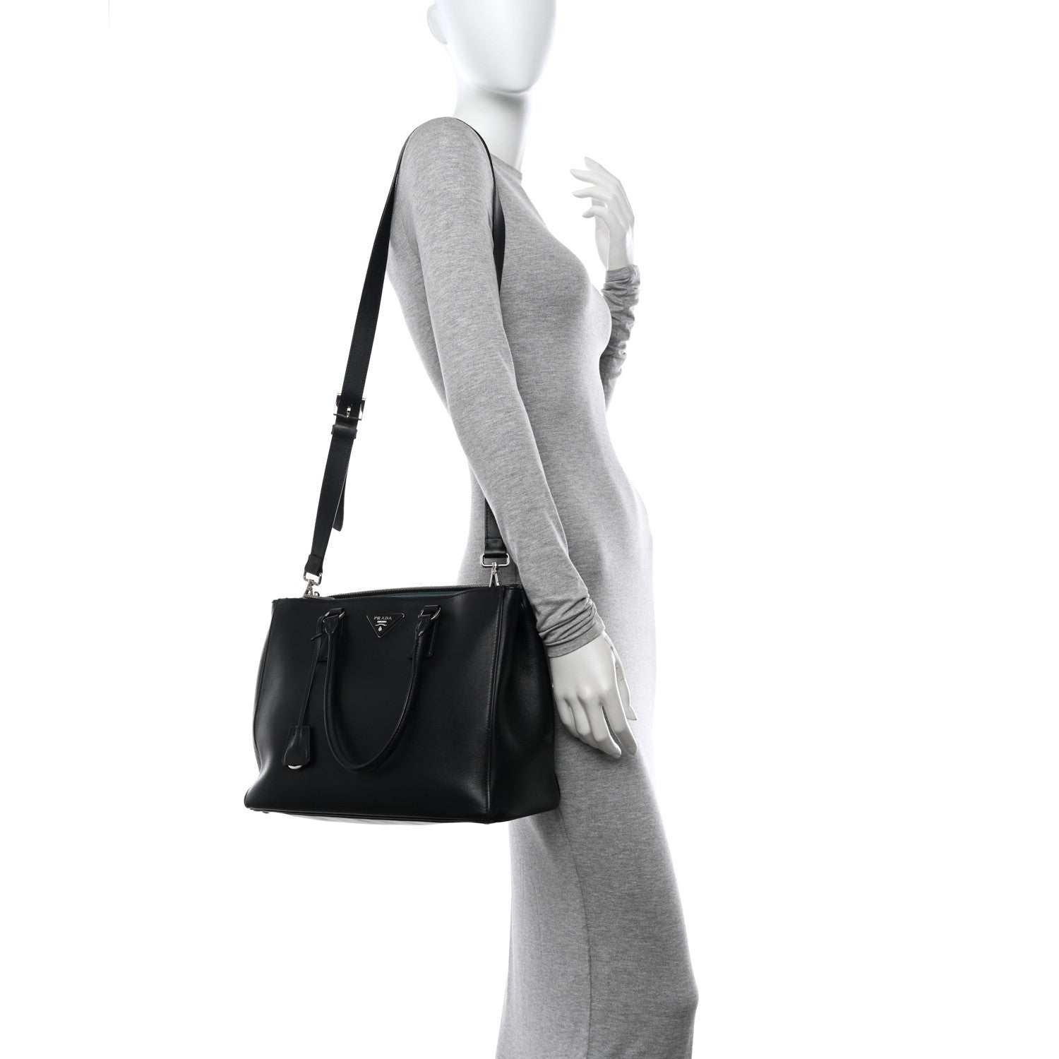 Prada City Calfskin Bi-Color Large Galleria Double Zip Tote Black 2 of 14