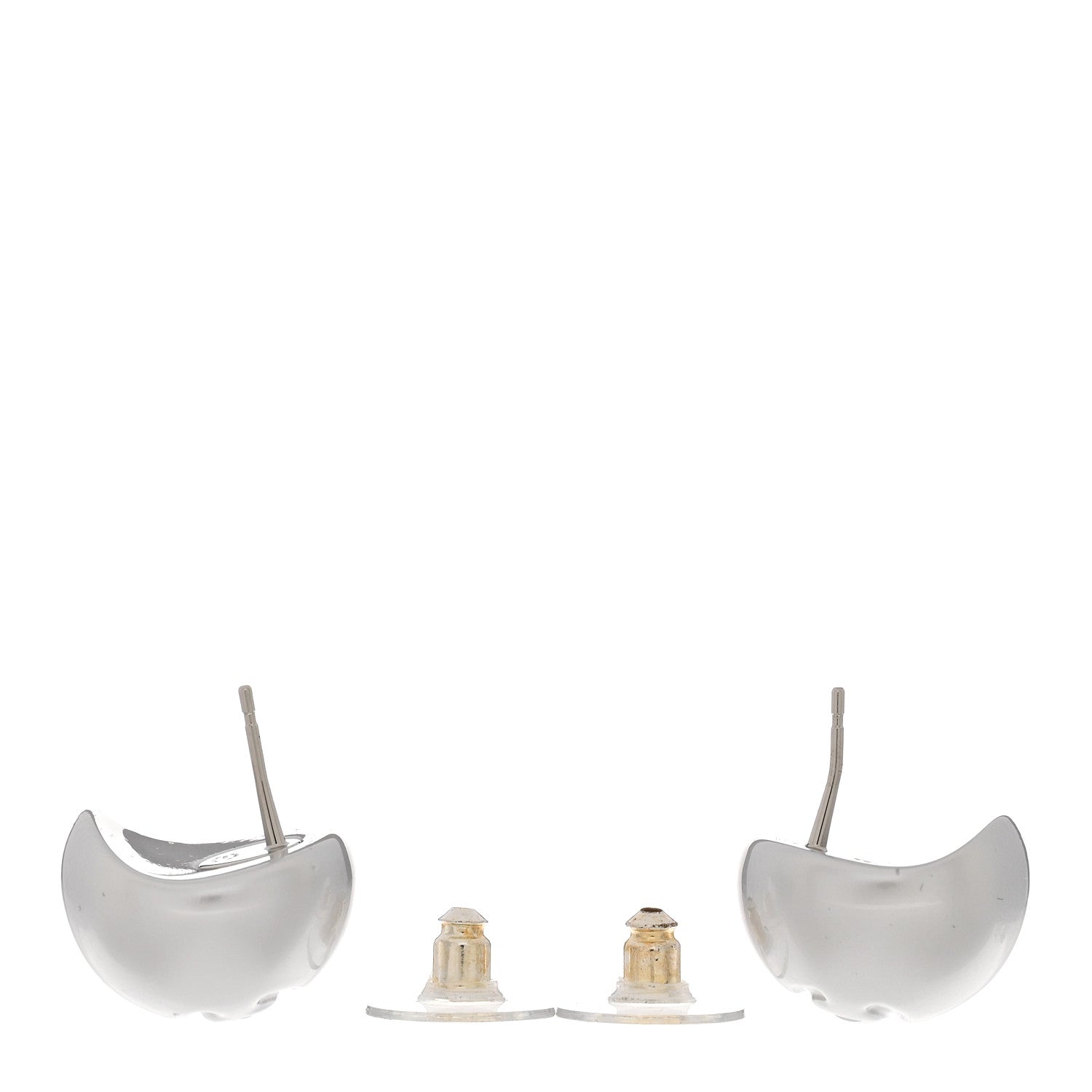 Chanel Resin Metal CC Stud Earrings Silver Pearly White 3 of 5