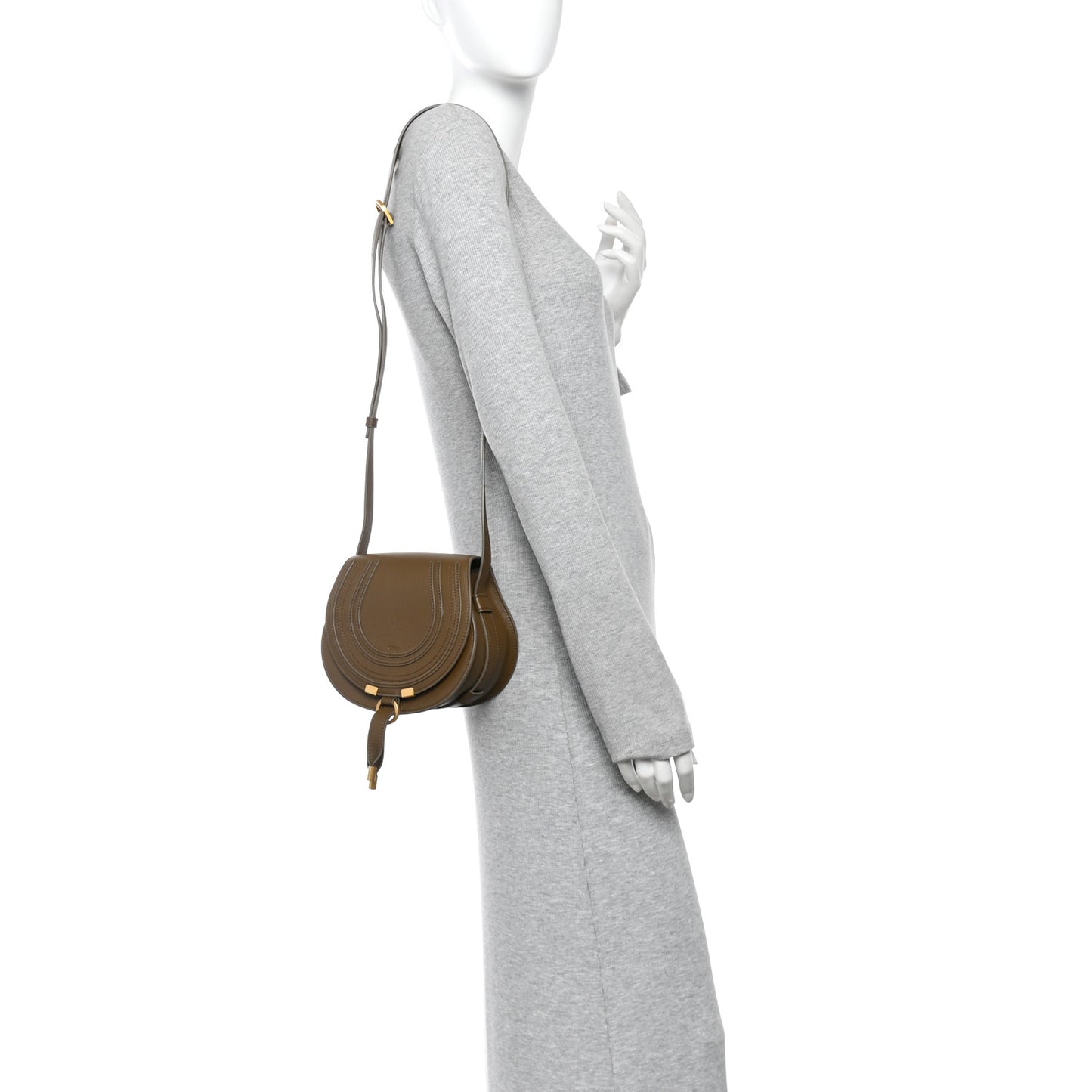 Grained Calfskin Small Marcie Saddle Bag Dark Khaki