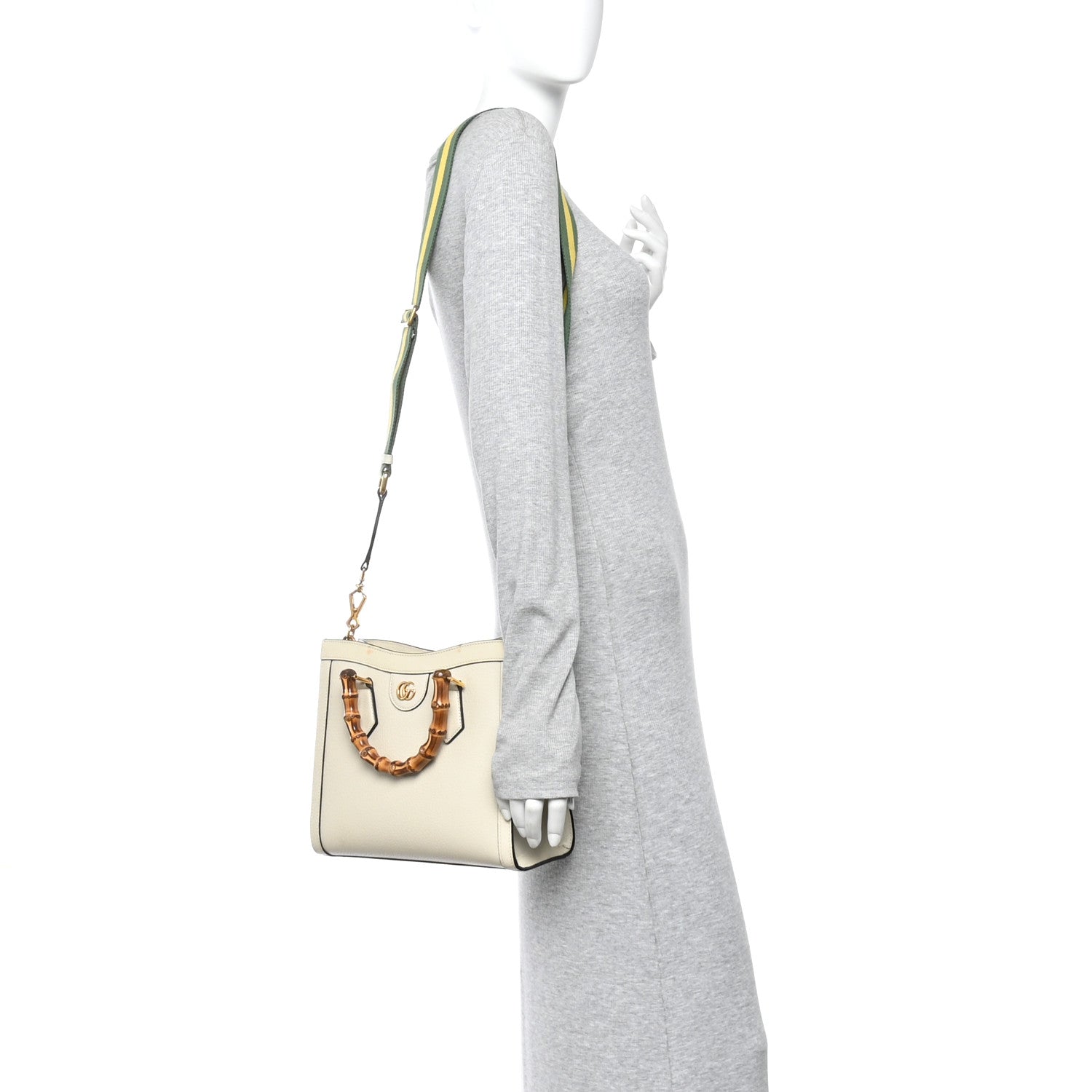 Gucci Textured Dollar Calfskin Web Small Diana Tote Bag Mystic White 2 of 11