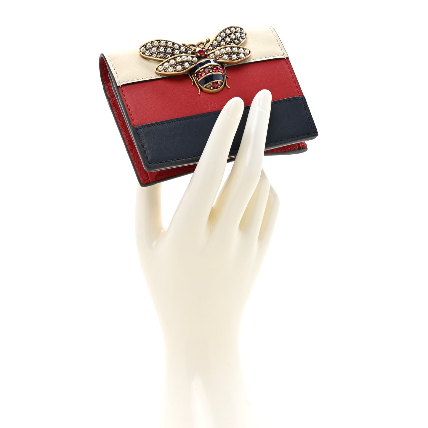 Calfskin Queen Margaret Card Case Wallet Blue Agata Hibiscus Red Mystic White