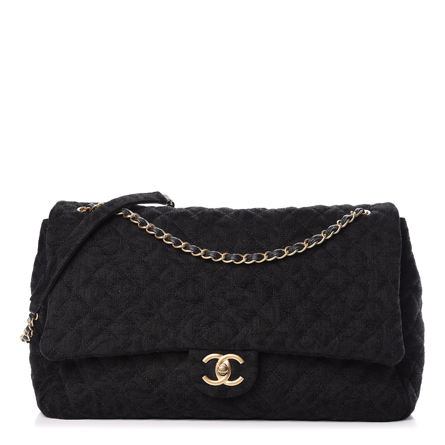 Velvet Camellia Stamped XXL Travel Flap Bag Black