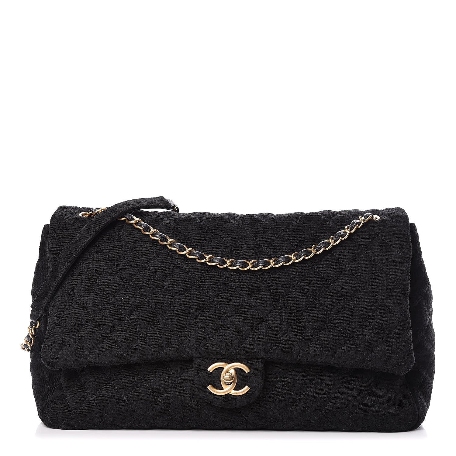 Chanel Velvet Camellia Stamped XXL Travel Flap Bag Black 1 of 12