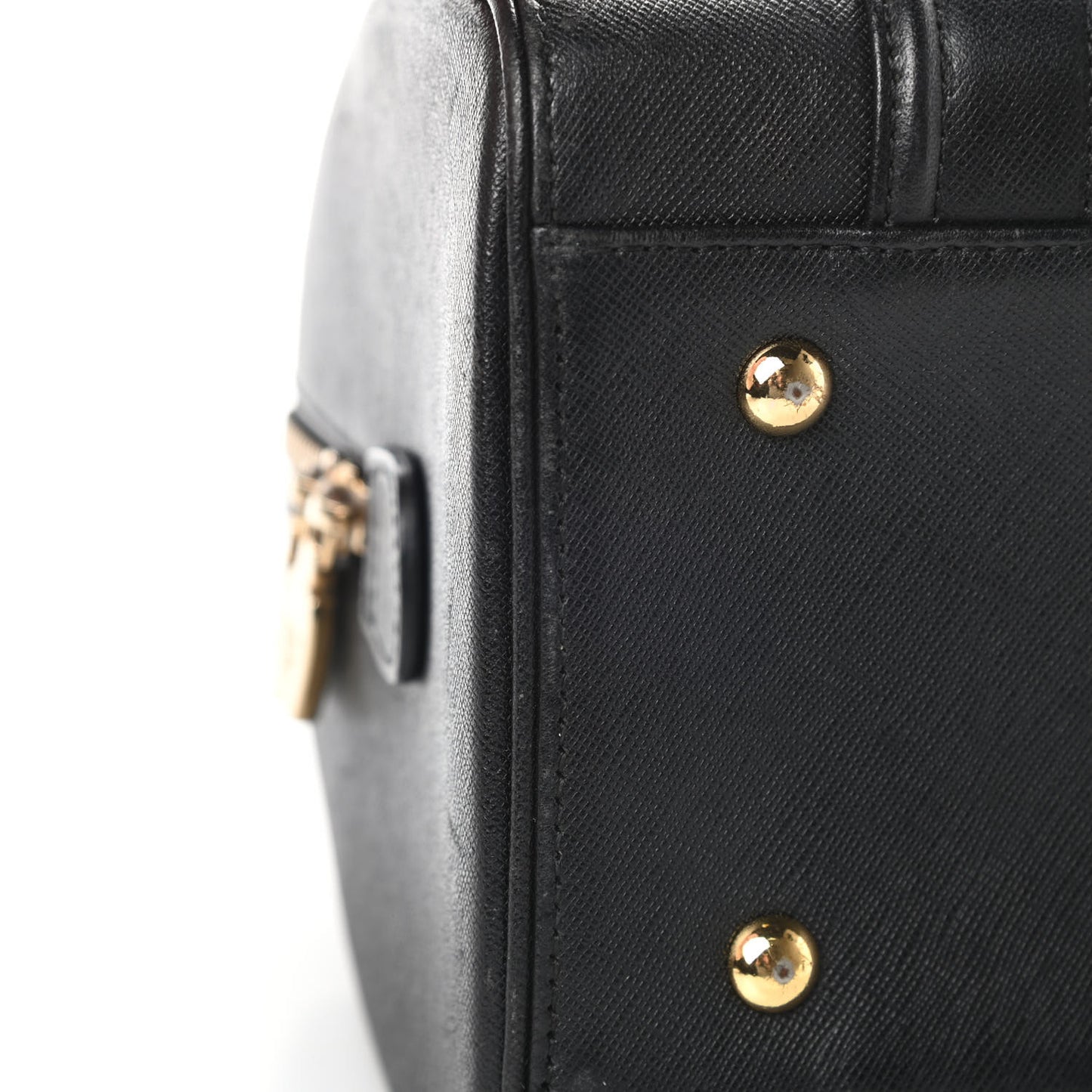 Grained Calfskin Studded Boston Bag Black