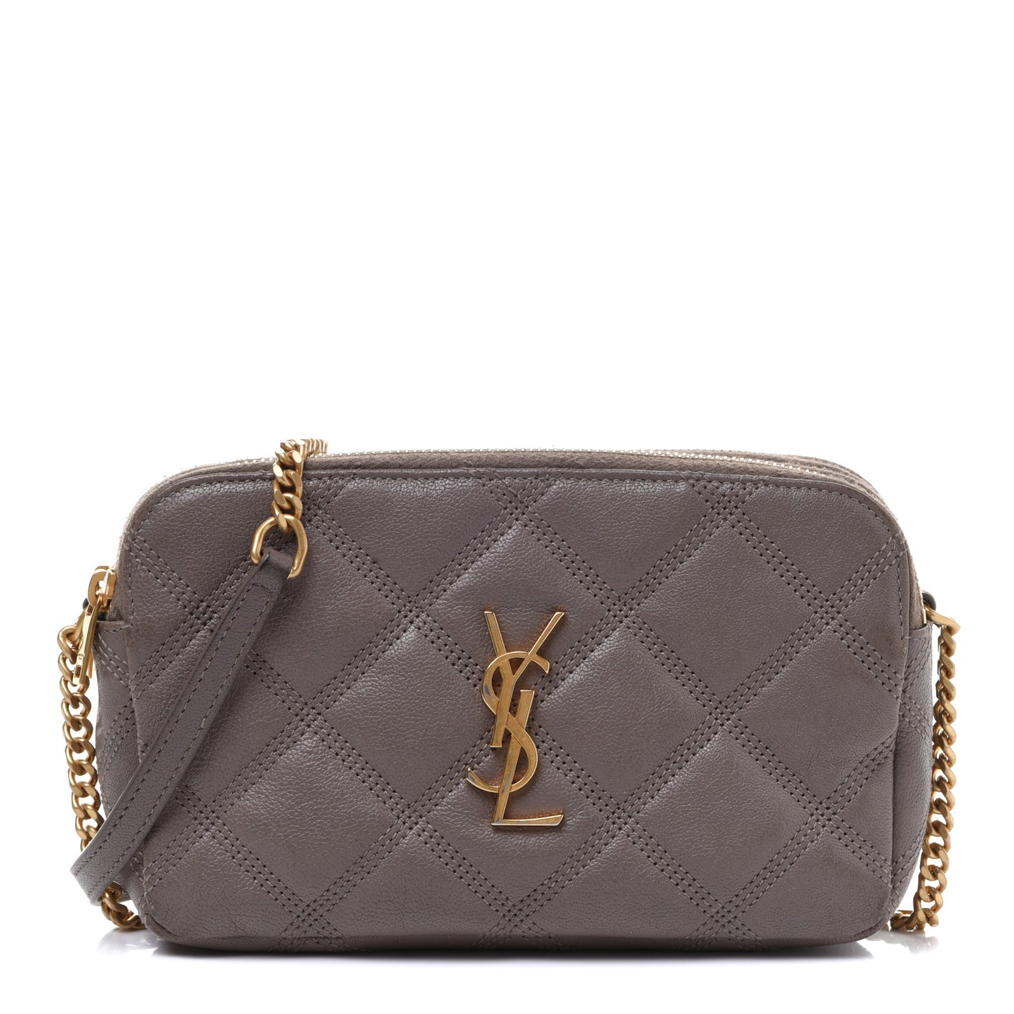 Grained Lambskin Quilted Mini Becky Double Zip Bag Taupe