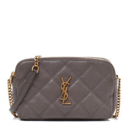 Saint Laurent Grained Lambskin Quilted Mini Becky Double Zip Bag Taupe 1 of 16