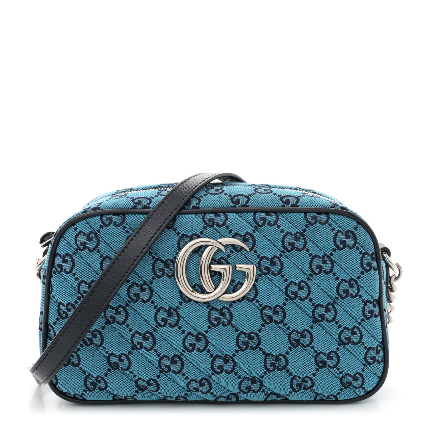 Gucci Monogram Multicolor Matelasse Diagonal Small GG Marmont Chain Shoulder Bag Light Blue 1 of 11