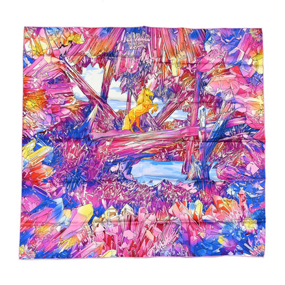 Hermes Silk Twill La Vallee De Cristal Scarf 90 Rose Bleu Jaune 1 of 4