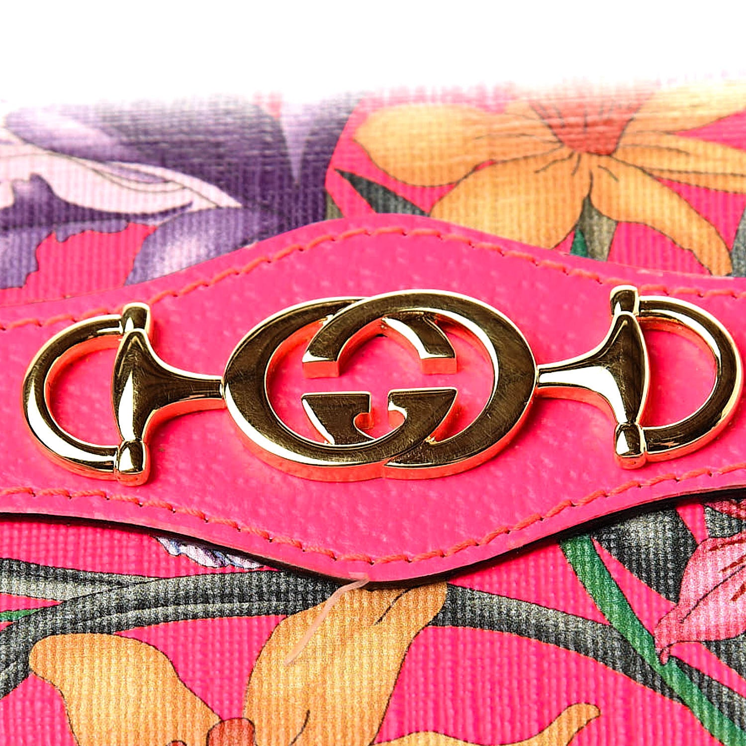 Gucci Calfskin Flora Print Zumi Card Case Fuxia Fluo 12 of 13
