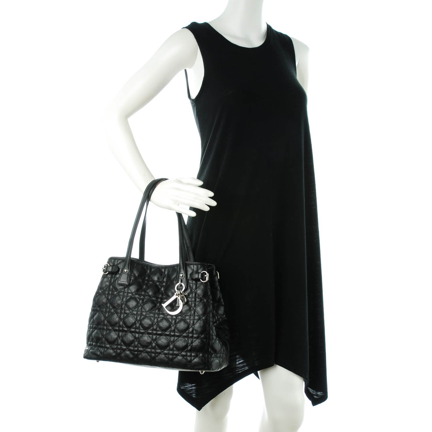 Christian Dior Coated Canvas Cannage Medium Panarea Tote Black 2 of 7