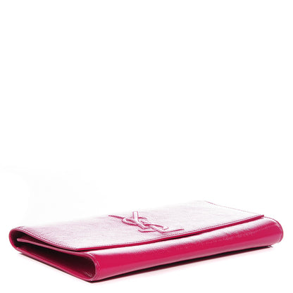 Saint Laurent Textured Patent Monogram Large Belle De Jour Clutch Fuchsia 4 of 7