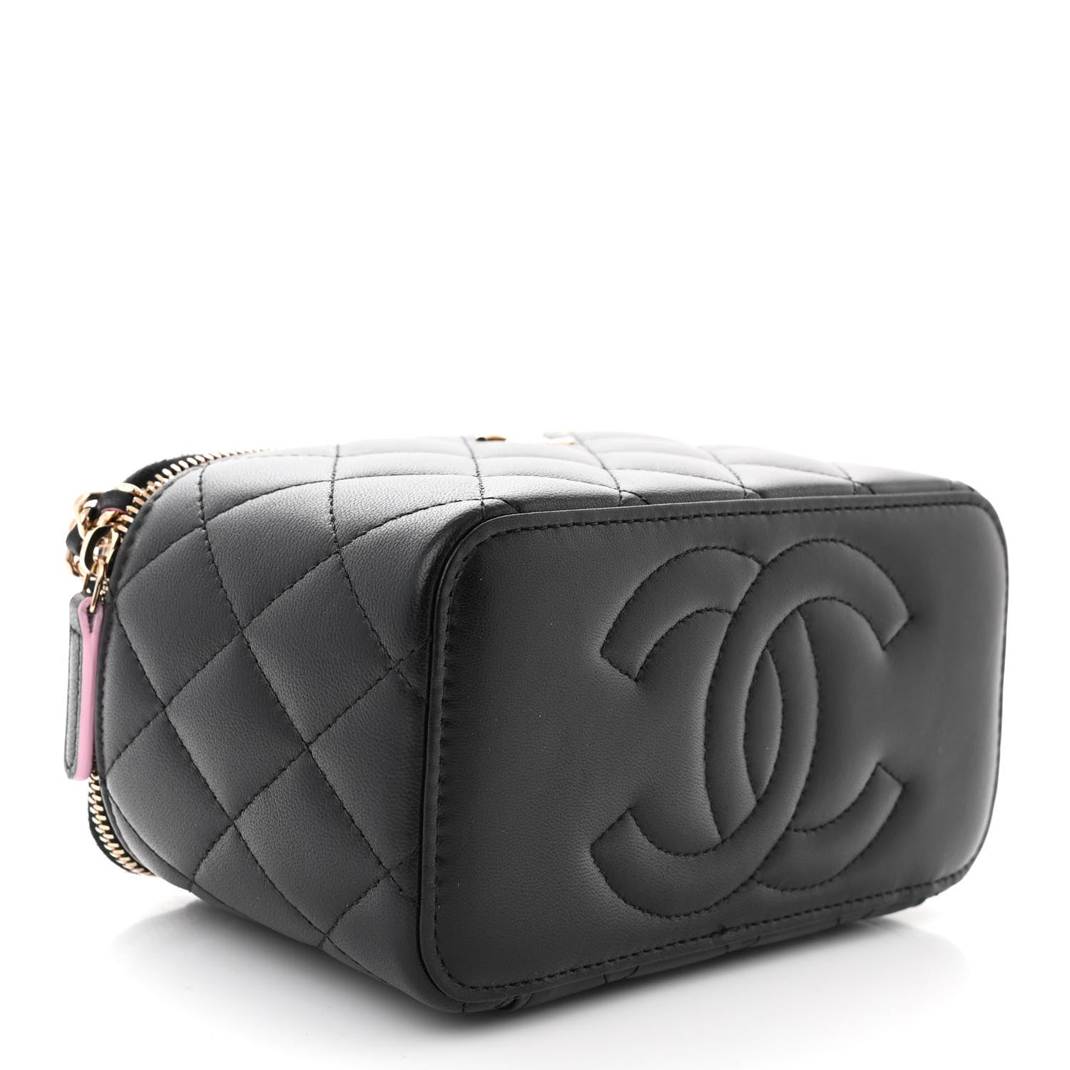 Chanel Lambskin Quilted Small Top Handle Vanity Case With Chain Black Lilac 4 of 15