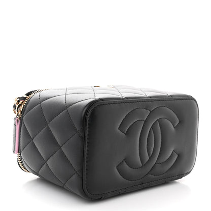 Chanel Lambskin Quilted Small Top Handle Vanity Case With Chain Black Lilac 4 of 15