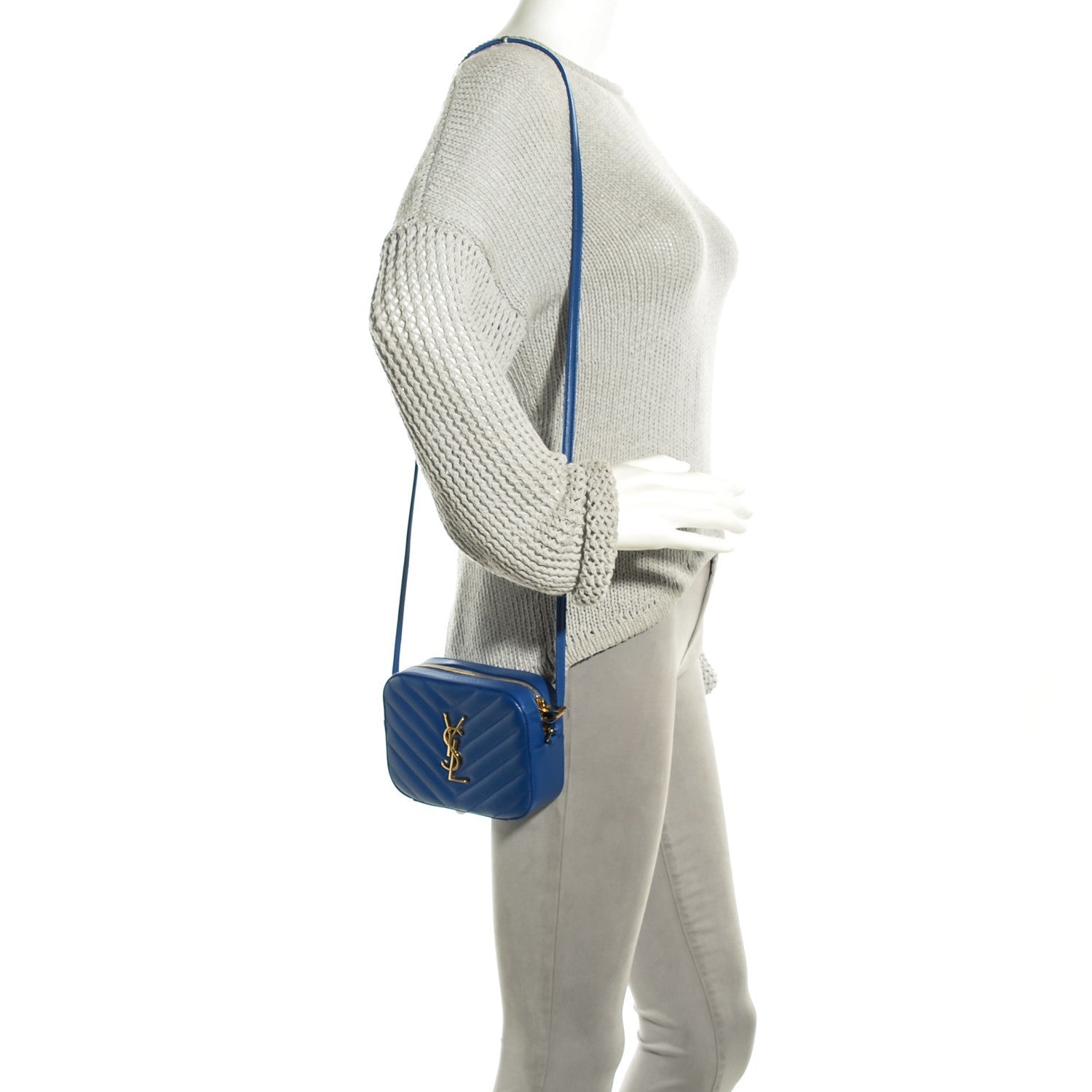 Saint Laurent Lambskin Chevron Small Classic Monogram Camera Bag Blue Majorelle 2 of 8