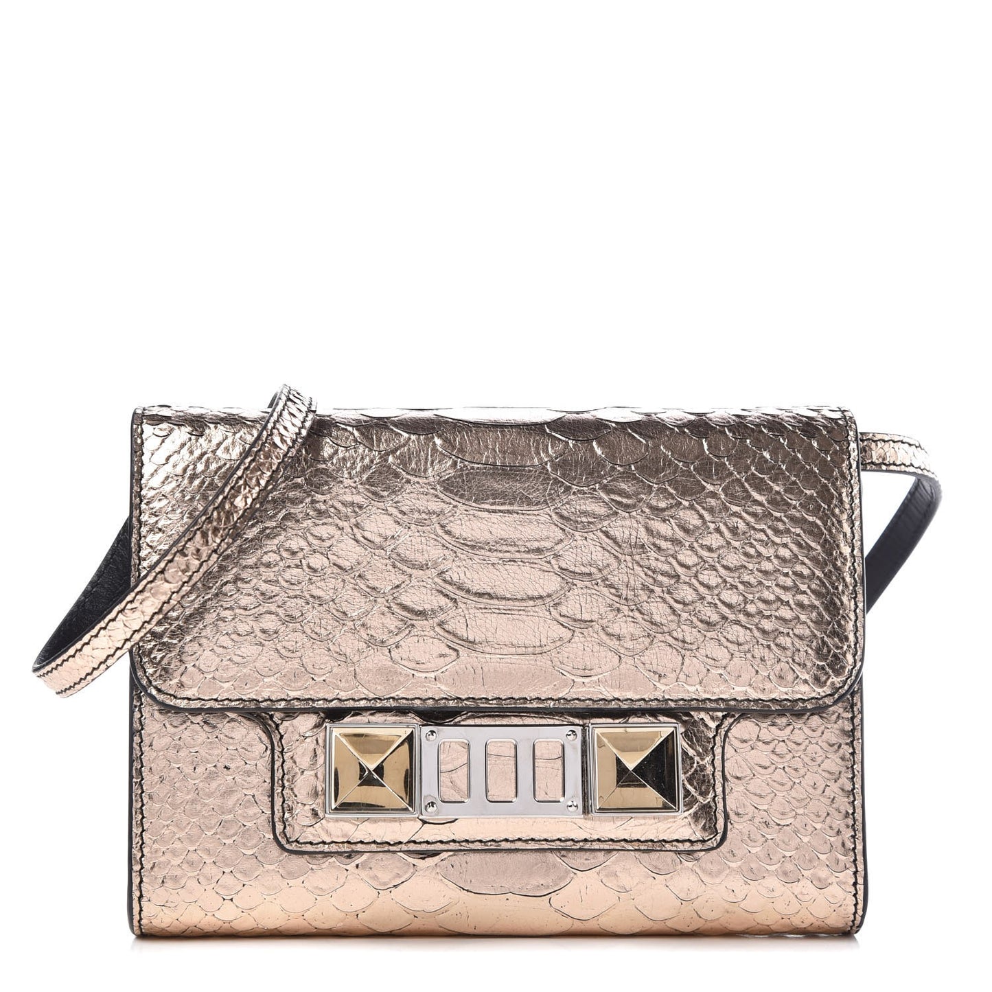 Metallic Python Calfskin Embossed PS11 Wallet With Strap Rose Gold
