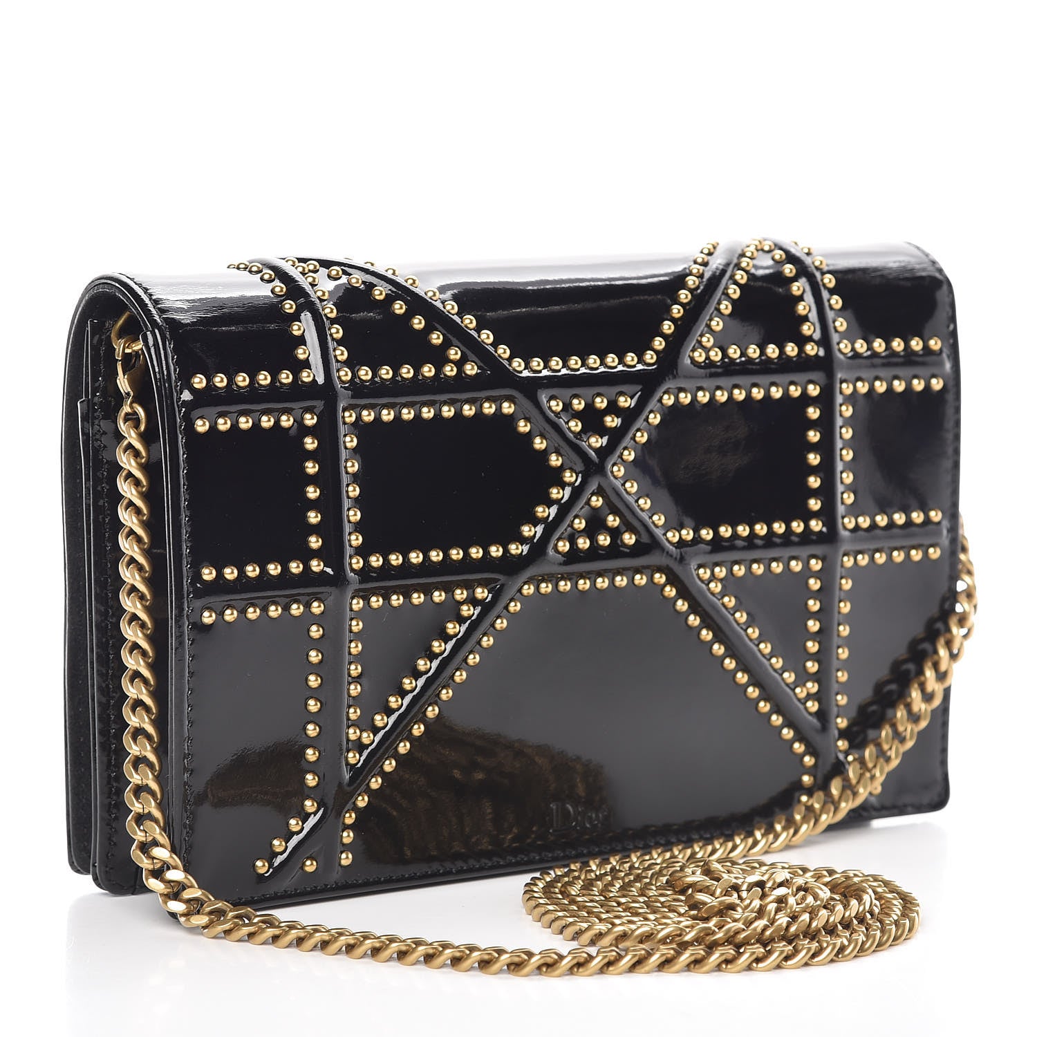 Christian Dior Patent Studded Diorama Wallet on Chain Pouch Black 3 of 7