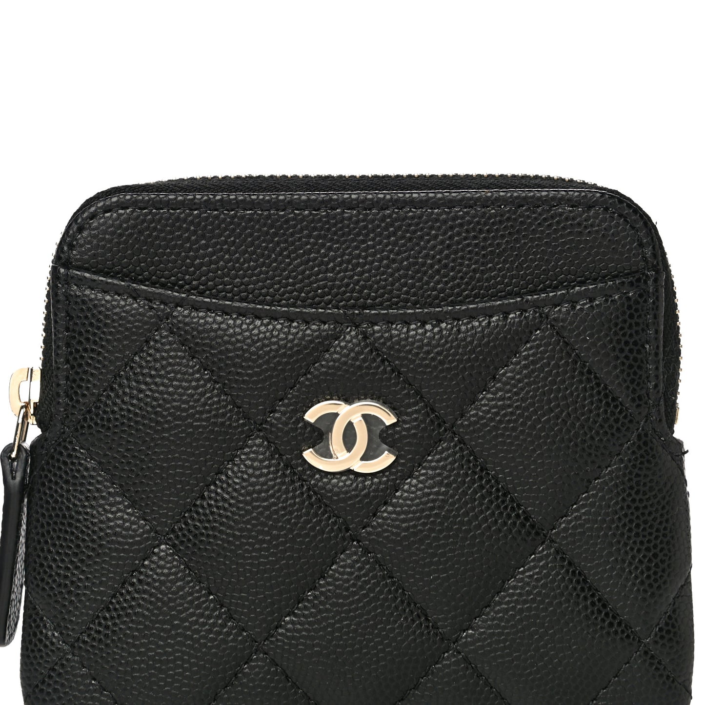Caviar Quilted Zip Card Holder Wallet Black