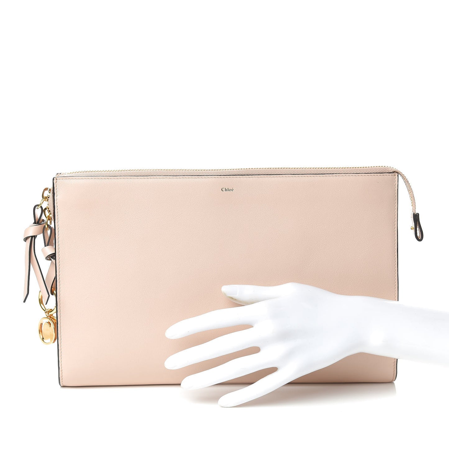 Calfskin Alphabet Flat Pouch Clutch Blush Nude