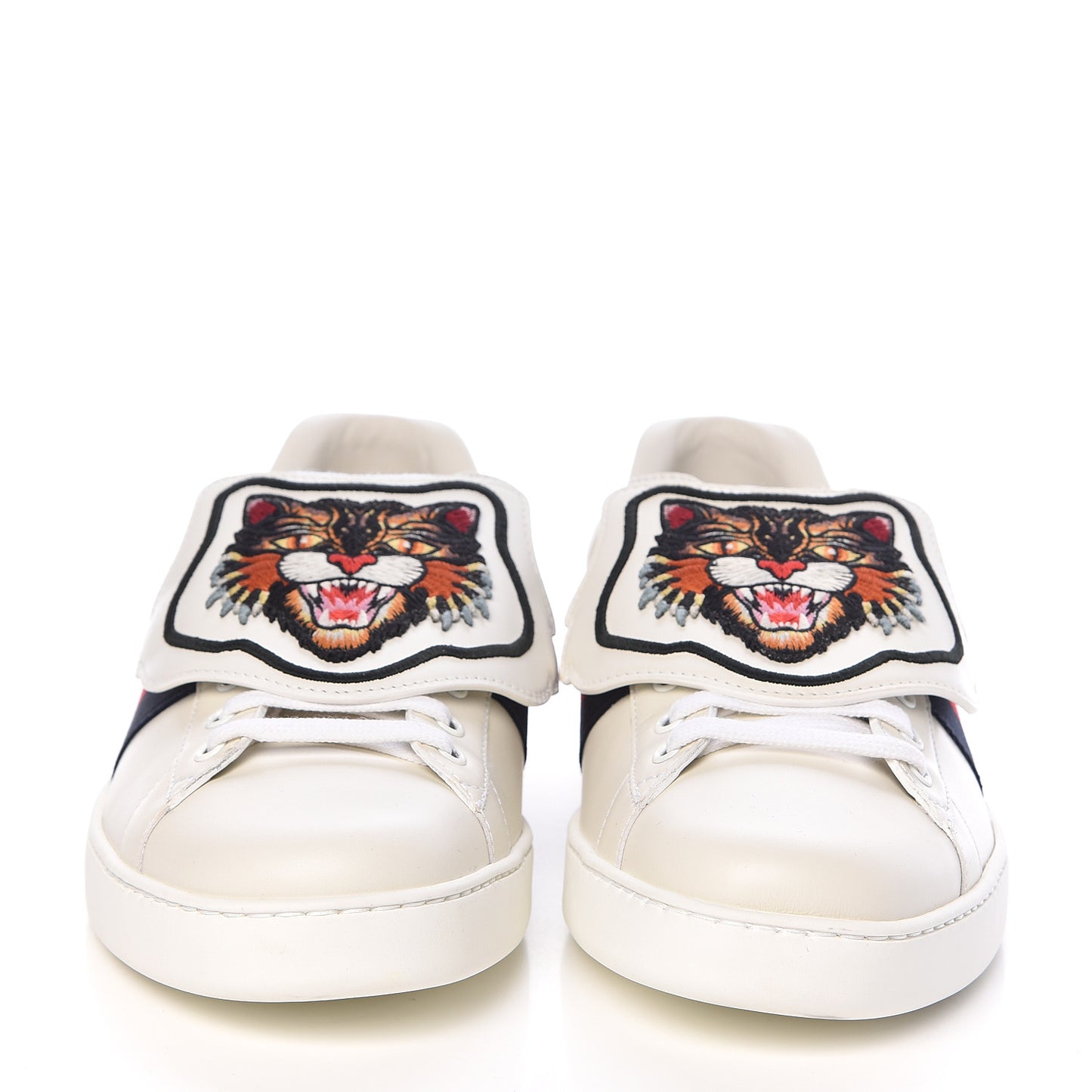 Calfskin Ayers Web Angry Cat Embroidered Mens Ace Sneakers 11.5 White