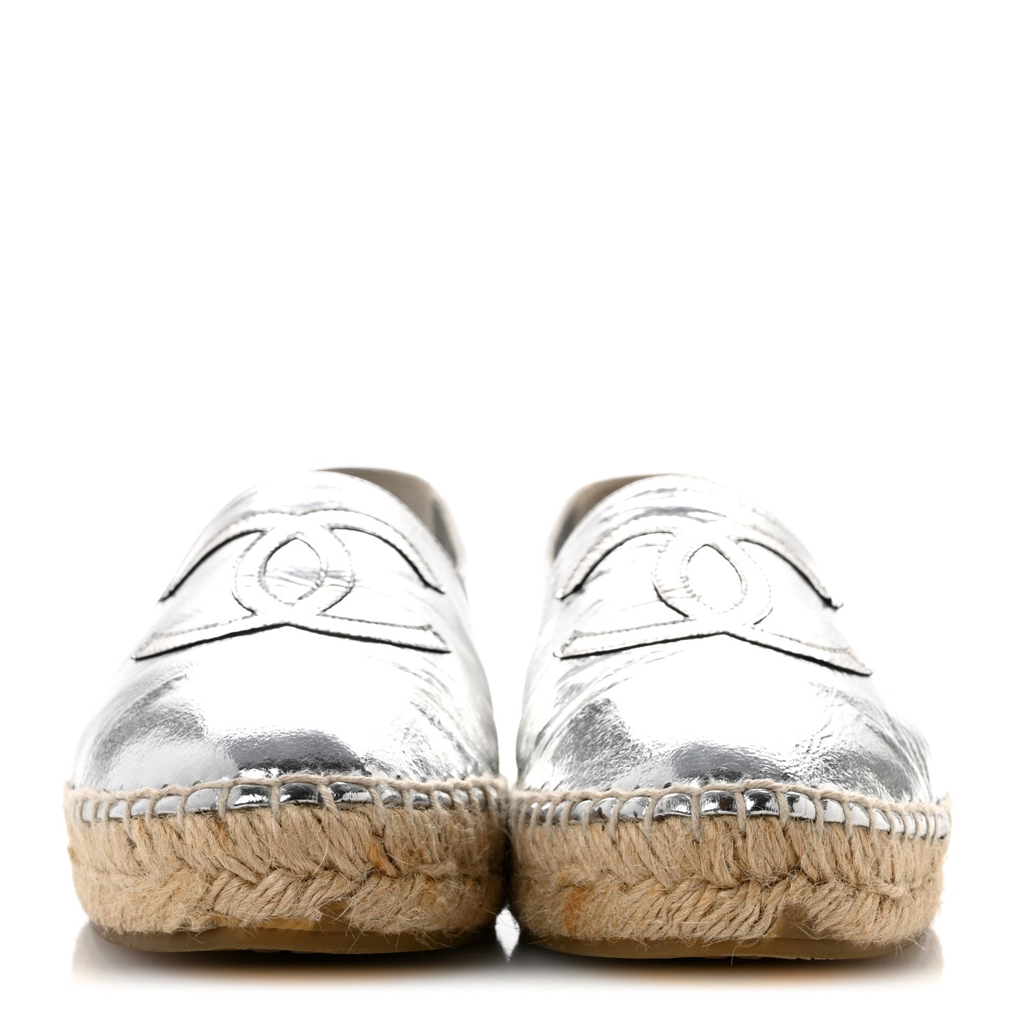 Laminated Goatskin CC Espadrilles 36 Silver